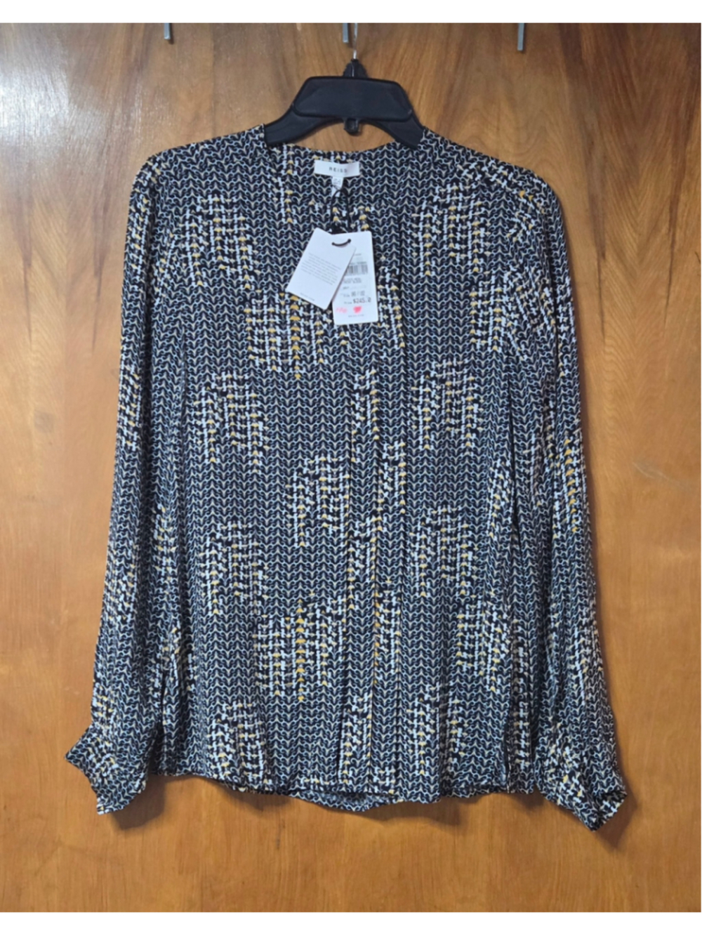 Women's Reiss Blouse Size 2 Black Yellow Patterned Long Sleeve Top